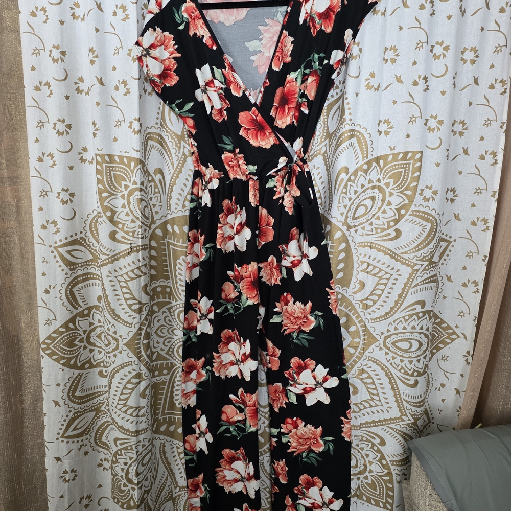 Caution To The Wind Black and Red Floral Maxi Dress